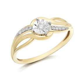 9ct Two Colour Gold Diamond Crossover Ring - D5128