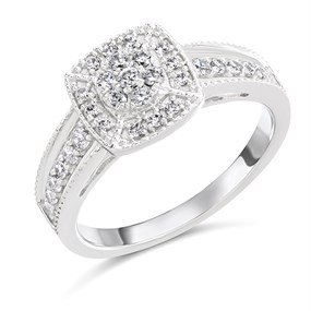 9ct White Gold Diamond Cushion Cluster Ring - 37pts - D5258