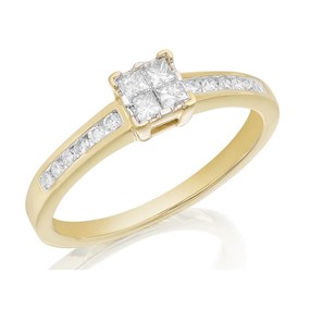 9ct Gold Princess Cut Diamond Cluster Ring - 1/3ct - D6059