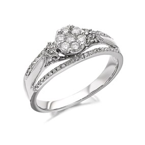 9ct White Gold Diamond Split Band Cluster Ring - 1/3ct - D6303