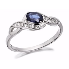 9ct White Gold Sapphire And Diamond Twist Ring - D6363