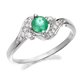 9ct White Gold Emerald And Diamond Crossover Ring - 10pts - EXCLUSIVE - D6396
