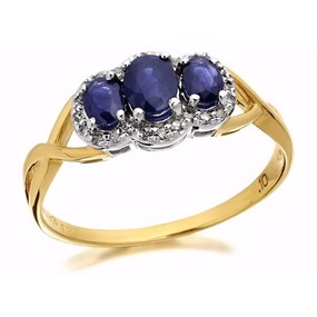 9ct Gold Sapphire And Diamond Cluster Ring - 10pts - D6415