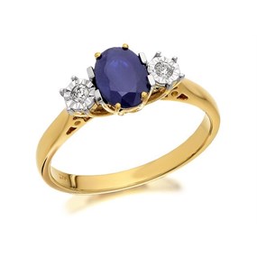 9ct Gold Sapphire And Diamond Trilogy Ring - 5pts - D6419