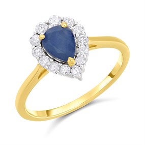 9ct Pear Sapphire And Diamond Cluster Ring, 1/3ct - D6425