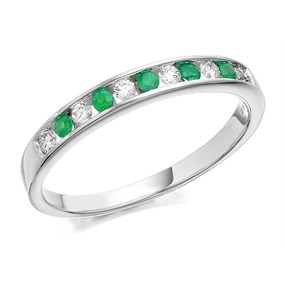 9ct White Gold Emerald And Diamond Half Eternity Ring - 14pts - D6658