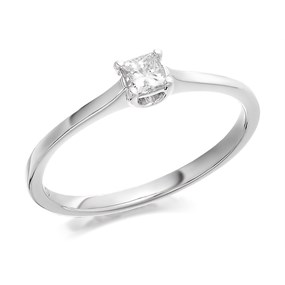 9ct White Gold Princess Cut Diamond Solitaire Ring - 20pts - AGI Certificated - D6660