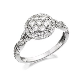 9ct White Gold Diamond Halo Cluster Ring - 60pts - D6685