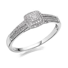 9ct White Gold Diamond Cushion Cluster Ring - 20pts - D6859