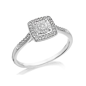 9ct White Gold Diamond Cushion Cluster Ring - 12pts - D71130