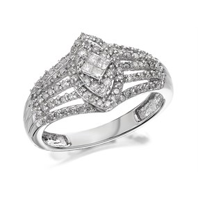 9ct White Gold Diamond Marquise Band Ring - 1/2ct - D7226
