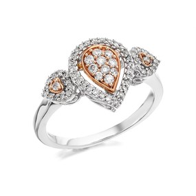 9ct Gold Two Colour Diamond Pear Trilogy Cluster Ring - 1/3ct - D7230