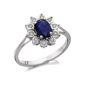 9ct White Gold Diamond And Sapphire Cluster Ring - 10pts - D7291