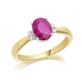 9ct Gold Oval Ruby And Diamond Ring - 5pts - D7314