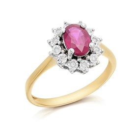 9ct Gold Ruby And Diamond Cluster Ring - D7411