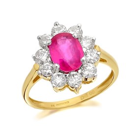 9ct Gold Ruby And 1 Carat Diamond Cluster Ring - D7425