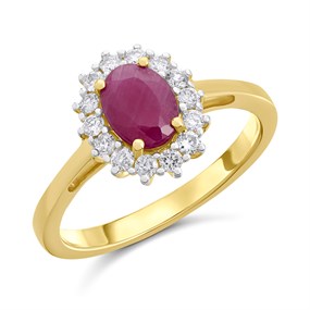 9ct Gold Ruby And Diamond Cluster Ring - 30pts - D7440