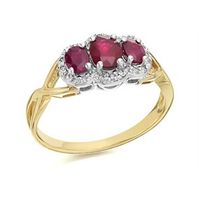 9ct Gold Two Colour Ruby And Diamond Cluster Ring - 10pts - D7487