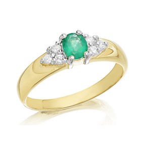 9ct Gold Emerald And Diamond Ring - 12pts - D7503