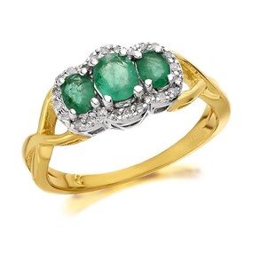 9ct Gold Emerald And Diamond Cluster Ring - 10pts - D7509