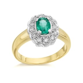 9ct Gold Diamond And Emerald Cluster Ring - 1/4ct - D7607