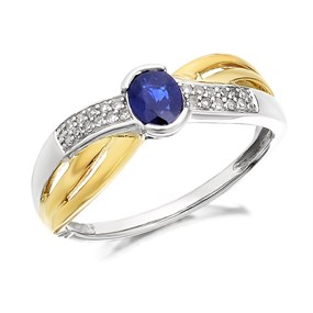 9ct Two Colour Gold Sapphire And Diamond Crossover Ring - EXCLUSIVE - D7761