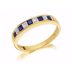 9ct Gold Diamond And Sapphire Half Eternity Ring - D8125