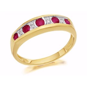 9ct Gold Diamond And Ruby Half Eternity Ring - D8209
