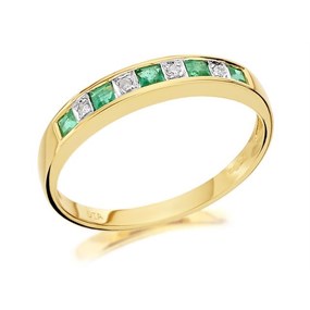 9ct Gold Diamond And Emerald Half Eternity Ring - D8221