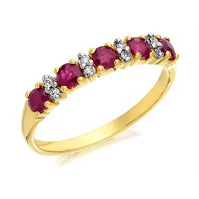 9ct Gold Ruby And Diamond Half Eternity Ring - D8262