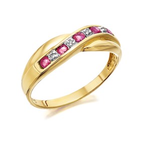9ct Gold Ruby And Diamond Crossover Half Eternity Ring - D8266