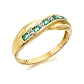 9ct Gold Emerald And Diamond Crossover Half Eternity Ring - D8267