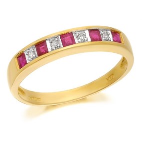 9ct Gold Diamond And Ruby Half Eternity Ring - D8843