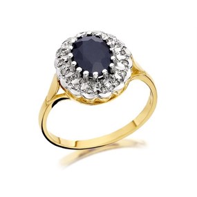 9ct Gold Sapphire And Diamond Cluster Ring - 8pts - D9276