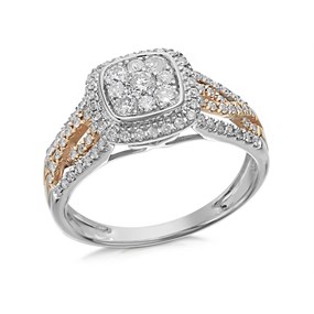 9ct Two Colour Gold Diamond Cushion Cluster Ring - 60pts - D9315