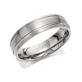 Titanium Matt Finish Double Groove Ring - 6mm - J1112