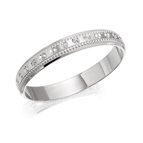 9ct White Gold Beaded Edge Wedding Ring - 3mm - R2346