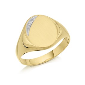 9ct Gold Diamond Oval Signet Ring - R3349