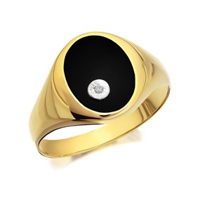 9ct Gold Onyx And Diamond Signet Ring - R3704