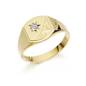 9ct Gold Gentleman's Diamond Signet Ring - EXCLUSIVE - R3969