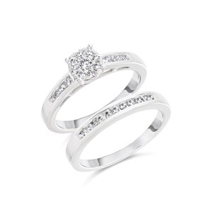 9ct White Gold Diamond Engagement And Wedding Ring Set - 1/2ct - S3251