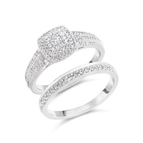 9ct White Gold Diamond Engagement And Wedding Ring Set - 48pts - S3255