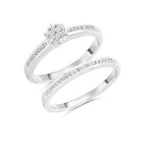 9ct White Gold Diamond Engagement And Wedding Ring Set - 18pts - S3256