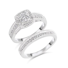 9ct White Gold Diamond Engagement And Wedding Ring Set - 1/2ct - S3258