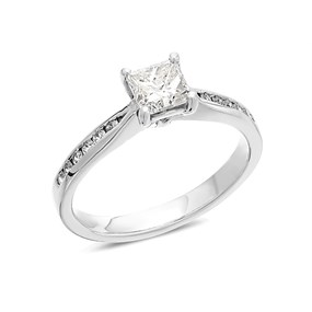 18ct White Gold Princess Cut Diamond Ring - 90pts - Certificated - Z06346