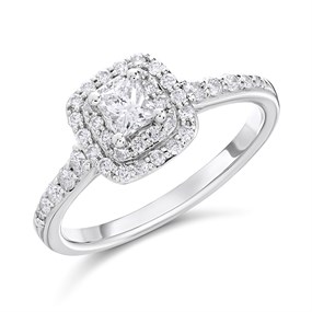 9ct White Gold Diamond Halo Cluster Ring - 1/2ct - Size H - Z51139
