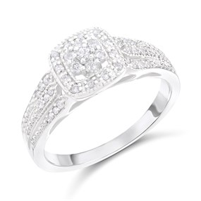 9ct White Gold Diamond Cluster Ring - 20pts - Size - Z51149