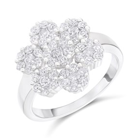 9ct Whte Gold 7 Cluster Daisy Ring - 1.5ct - Z51150